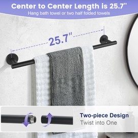 YACVCL Bathroom Hardware Set Black, Extended Towel Bar Set 25.7 Inch Center to Center, Matte Black Bathroom Accessories Set SUS304 Stainless Steel Wall Mounted, 4-Piece