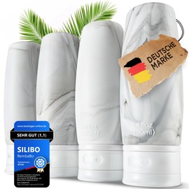 Silibo Travel Bottles for Filling (4 x 100 ml), Hand Luggage, Travel Essentials, Leak-Proof, BPA-Free, Labelling Ring, Travel Gadget, Travel Set, Travel Accessories (White)