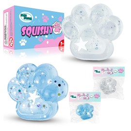 Clear Squishy Paw,Fufu Squishy Fidget Toys Pack,Cat Paw Squeeze Toys,Cute Stuff,Stress Sensory Toy Gift for Adults & Kids,Christmas Stocking Stuffers,Easter Basket Stuffers 2Pcs(Clear+Clear Blue)