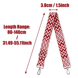 Adjustable Shoulder Strap Bag Strap, 3.8 cm Wide Shoulder Strap, Bag Straps for Changing, Shoulder Strap for Bags, Bag Strap Accessories, Carry Strap for Shoulder Bag, Carry Bags (Red White)