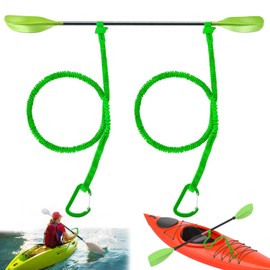 IHLOOTD Kayak Paddle Lead, Pack of 2, Green Canoe Paddle Lead, Elastic Paddles, Safety Lead, Floating Paddle Lead with Carabiner Hook, Kayak Paddle Accessories, Paddle for Kayak, Canoe, Boat