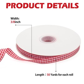 GHGMAO Gingham Ribbon, Red and White Plaid Checkered Ribbon 3/8 inch x 50 Yards, Red Buffalo Checker Ribbon for Gift Wrapping, Hair Bows, Picnic, Crafts, DIY Accessories