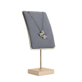 Porta-collares gris pequeño estante de joyas, Estante de exposición de collares de terciopelo para la venta, Organizador de metal para collares y aret