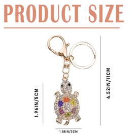 LNQ LUNIQI 1 Piece Glitter Turtle Key Ring Rhinestone Turtle Keychain Metal Tortoise Pendant for School Bags Car Keys Handbags Gifts, Colourful, Unit size