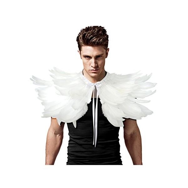 keland Gothic Punk Feather Shrug Cape Shawl Collar Halloween Costume (White)