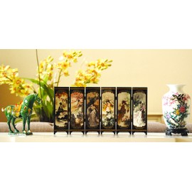 Yuyi A Home Decor, Mini Room Divider, Decorative Lacquerware, Traditional Lacquer-Tech, Chinese Art for Home-Color: Black and White, Red, Golden. Pattern: Beauty