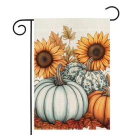 Fall Pumpkin Garden Flag 12x18 Inch Double Sided Thanksgiving Leaves Sunflower Yard Outdoor Flag House Holiday Outside Decoration Burlap