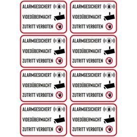 8 x Stickers – Alarm Security – 7 x 5 cm Sticker – Burglary Protection Alarm System Warning Sign – Safety Sign Sticker AD10