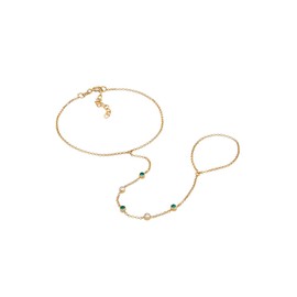 Elli Bracelet Women's Hand Chain Accessory Sparkling with Crystals in 925 Sterling Silver Gold-Plated, Sterling Silver, None