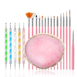 FULINJOY 21Pcs Nail Art Brushes Set, 1 Resin Nail Art Palette, 5 Nail Art Dotting Pens, 15 Nail Art Brushes, Nail Polish Mixing Palette Double-Ended Dotting Pen Nail Liner Brush Nail Drawing Brushes