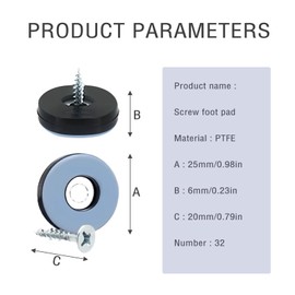 32 Pieces Teflon Gliders for Screws, Furniture Gliders, Floor Glides 22 mm with 32 Stainless Steel Screws, Teflon Gliders for Chairs, Effective Furniture Protection for Chairs and Floors (Round, Black
