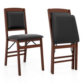 Giantex Giantex Folding Dining Chairs Set of 2, Foldable Wood Kitchen Chairs with Padded Seat, Solid Wood Frame, Max Load 400 Lbs, No Assembly Easy to Store Wooden Dining Chairs for Apartment, Small Space