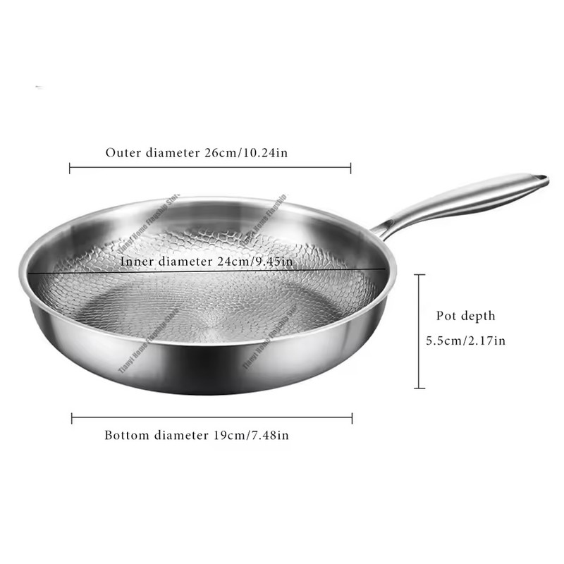 32cm Titanium Stainless Steel Frying Pan Non-stick Wok Skillet with