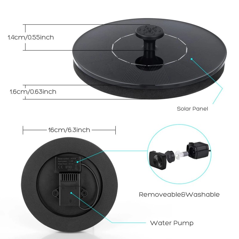 Mademax Solar Bird Bath Fountain Pump, Upgrade 1.4W Solar Fountain