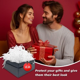 Tisspoms 1LB Crinkle Cut Paper Shred Filler, Paper Shreds for Basket Fillers, Birthday, Gift Wrapping, Anniversary, New Years, Valentine's Easter Gift Decor Party Filler (White)