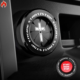 Tybasthe Tybasthe Rotary Push Start Button Cover, Cross Car Accessories Engine Start Stop Button Cover, Car Stickers Interior Decor, Motorcycle Ignition Key Switch Cover, Black