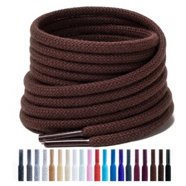 Handshop 2 pairs round cotton shoe laces for sneakers, 4 mm anti-slip round laces for athletic shoes, boots Deep Brown 120