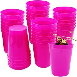 ZHANGBY Stadium Cups, 16 oz, Reusable Plastic Tumblers, White, 30 Pack (Pink)