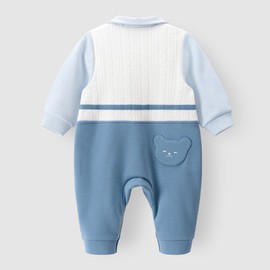 gurcooc Newborn Baby Boys Romper Long Sleeve Gentleman Fake Two Pieces Baby Bodysuit with Bow Tie One-Piece Outfit, 3-24 Months, blue