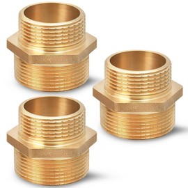 PipeSan Brass Reducing Nipple Pack of 3, Double Nipple 1/2 Inch Adapter to 3/4 Inch, Double Male Hex Pipe Fittings, Corrosion Resistant, Thread Adapter for Plumbing, Gas, Oil and Water
