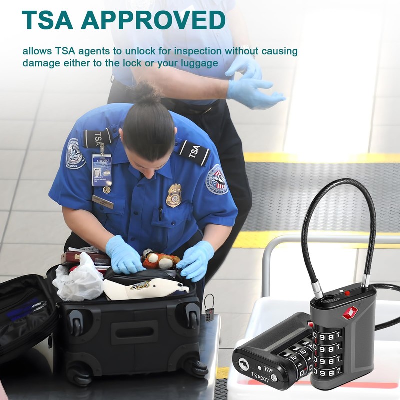 ZHEGE Luggage Locks, Cable Lock TSA Approved with White Numbers,