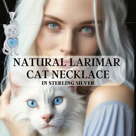 Larimar Cat Necklace for Women - Cat Gifts for Cat Lovers - Cat Jewelry for Women - Cat Necklaces - Cat Jewelry For Women - Blue Larimar Necklace For Women - Silver Larimar Cat Pendant Necklace