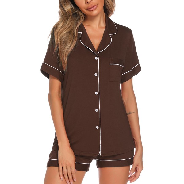 Aamikast Button Up Pajama Set for Women Shorts Short Sleeve