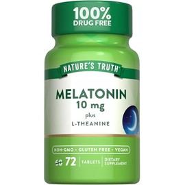 Nature's Truth Cápsulas de melatonina de máxima potencia de 10 mg más L-teanina, 72 unidades