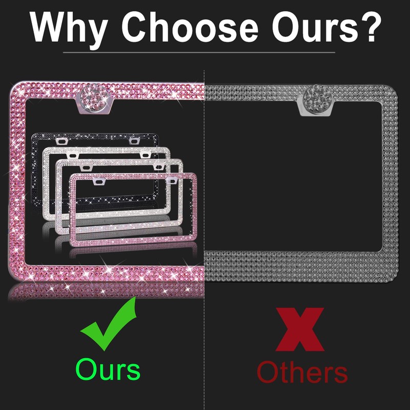 WEDAMER 2 Pack Bling License Plate Frames for Women, Sparkly