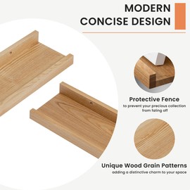 Acovy Solid Ash Wood Picture Ledge Shelf, Wood Floating Shelves Set of 2, 48 Inch Long Large Photo Ledge Shelves, Nursery Book Shelves Wall Mounted for Living Room Kids' Bedroom Decor, Natural