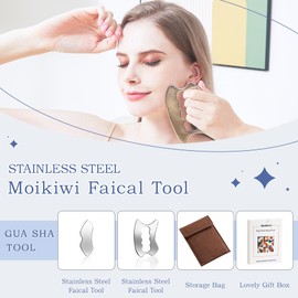 Moikiwi 2PCS Gua Sha Tool, Stainless Steel Muscle Massage Tool, Scraper Tool for Soft Tissue Physical Therapy Stuff, Used for Back, Legs, Arms, Neck, Shoulder, CD