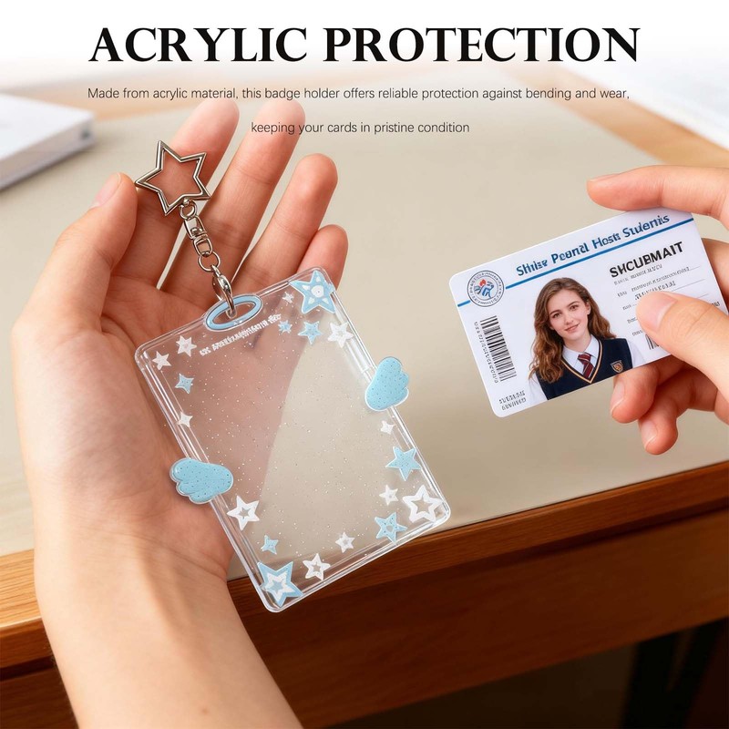 Star Wing-Shaped Photocard Holder Keychain - Acrylic Badge Holder with