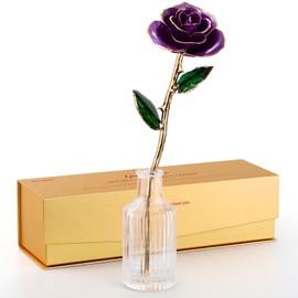 ECO SPACE 24K Gold Dipped Real Rose – Handpicked Real Rose Preserved in 24K Gold – Regal, One-of-a-Kind Romantic Gift for Her – Ideal for Birthday, Anniversary, Mother’s Day, Valentine’s Day (Purple)