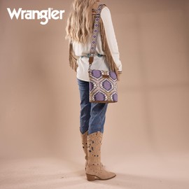 Wrangler Aztec Crossbody Bag for Women Western Shoulder Purses Southwestern Print Canvas Bucket Handbag with Adjustable Strap, WG221-8360PP