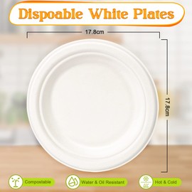 greensight Rigid Disposable Paper White Plates 100 Pack 7 inch - Eco-Friendly, Small Plates Strong Plates Heavy Duty Compostable for BBQ Party Picnic Christmas