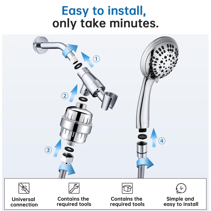 G-Promise Luxury Filtered Handheld Shower Head, 6 Spray Settings Shower