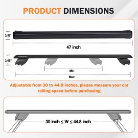 COWVIE 47 Inch Aluminum Roof Rack Cross Bars for Raised Side Rails, Adjustable Cargo Bars with Keyed Locks, Hold 198 LBS, Black