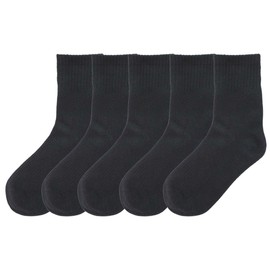 COSHU School Socks, Children, Boys, Girls, Kids, White, Black, Ash, Panda Socks, 5 Pairs Set, 10 Pairs Set, Plain, Crew Length, 2 Types, 5 Pairs: B Type - Black, 16.0–18.0 cm