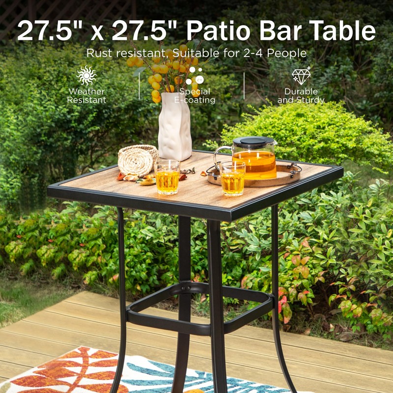 PHI VILLA Patio Bar Table, Outdoor Bar Height Bistro Table