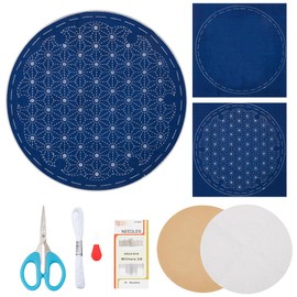 FREEBLOSS FREEBLOSS Sashiko Tea Mat DIY Sashiko Kit with Instructions Sashiko Kit for Beginners 13.78 * 13.78' Leaf Sashiko Tea Mat Sashiko Japanese Needlework Kit for Housewarming Gift