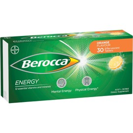 Berocca Energy Multivitamin with B Vitamins: B3, B6, B12, Vitamin C, Zinc, Calcium and Magnesium, to Support Physical Energy and Energy Levels, Orange Flavour, 30 Effervescent Tablets