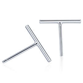 Infinite U Simple 925 Sterling Silver Bar Studs Earrings Ear Studs for Women/Girls, Silver