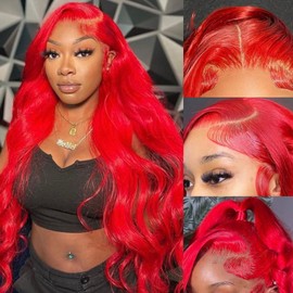 Avolo 13x4 Red Human Hair Wigs 32 Inch Red Colored Human Hair Lace Front Wigs Body Wave Red Lace Front Wig Human Hair Pre Plucked Red Wig Human Hair With Baby Hair 180% Density Glueless Wig