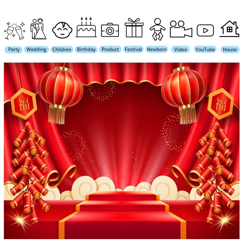 Fmarui Lunar New Year Backdrop 10x8ft Happy Vietnamese Chinese New