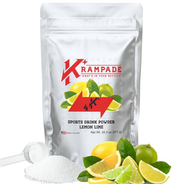 Krampade Original Lemon Lime 4K, 4000 mg Potassium Instant Cramp Relief Electrolyte Drink Powder | Designed for Athletes and Crampers | 19-Serving Resealable Pouch