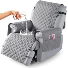 TAOCOCO 100% Waterproof Recliner Covers, Recliner Sofa Covers with Leg Straps, Reversible Recliner Couch Cover for Reclining Chair, Washable Couch Protector for Pets Kids(1 Seater 22", Light Gray)