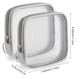 Qianyu 2 Stück Mini-Kulturbeutel Mesh Kosmetiktasche Netz Organizer Tasche mit Reißverschluss Nylon Wasserdicht Reise Organizer Zubehör Tragbares Schreibwarenetui für Schule Bürobedarf Flugzeug (Grey)