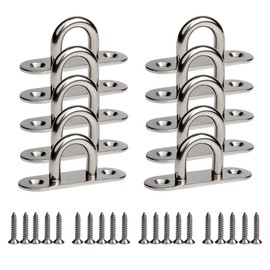 10-Pack 304 Stainless Steel Ceiling Hook Ring Hooks 1. 8 inch M5 Strip Type Eye Plate with Enclosed Hook Boat Rigging Heavy Duty Ceiling & Wall Mount Hanging Hardware Fitting