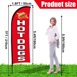 Buryeah 2 Sets Hot Dogs Feather Flag Kit 7 x 5.4 ft Hot Dogs Swooper Flag Pole Kit with Pole Ground Stake and Portable Bag Hot Dog Sign for Restaurant Advertising Business Outside Ground(Red)