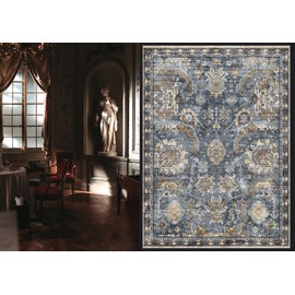 RUGSURE Washable Area Rugs - Perfect for Living Room, Bedroom, Kids Room, Nursery - Stain & Water Resistant Non-Slip, Pet & Child Friendly, Vintage Tribal Area Rugs (Navy, 9' x 12')